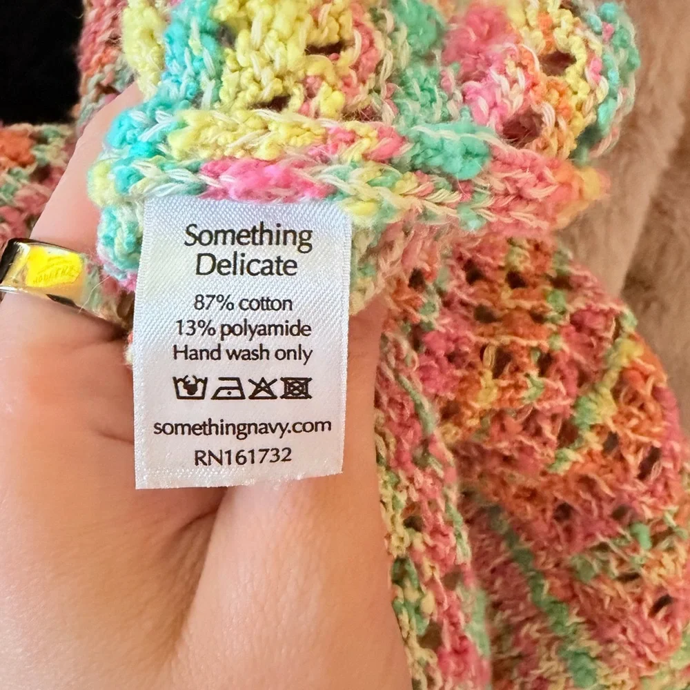 Something Navy Pastel Rainbow Crochet Crop Cardigan - Picture 6 of 7